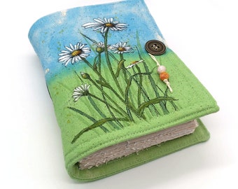 Daisies Handmade journal, original Art on Canvas, daisy flower notebook