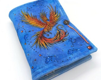 Phoenix, journal, A5, painted cover, mythical fantasy creature, original art, fire bird book