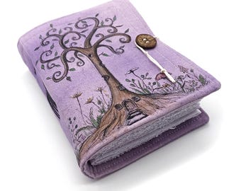Swirl Tree, diario fatto a mano, arte originale, casa degli gnomi, albero delle fate, diario viola unico