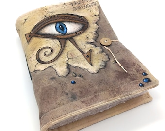 Horus Eye, ancient Egypt journal, handmade, painted, egyptian hieroglyphs, old culture book