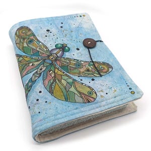 Libelle, handgemachtes Journal, A5, Unikat, Malerei auf Leinwand, original Kunst, Kunstbuch, hübsches Insekt