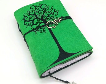 Swirl Tree, Handmade Leather Journal, Blank Notebook, Green Gift