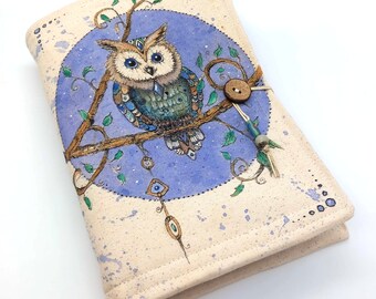 Cute Owl, original painting, handmade journal, unique, spirit animal