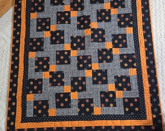 Fun Black and Orange Quilt, 48x44