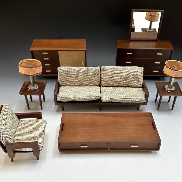 Vintage 1958 MATTEL MCM 9 Pcs Furniture Set "Mattel Modern Furniture Japan" Pre Barbie Dollhouse