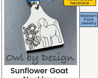 Sunflower Goat Necklace | Show goat Jewelry | Personalized Livestock Necklace | Personalized Cow Tag Necklace | Livestock Show Gift