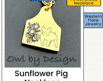 Sunflower Pig Necklace | Show Pig Jewelry | Personalized Livestock Necklace | Personalized Cow Tag Necklace | Livestock Show Gift | Cow Tag