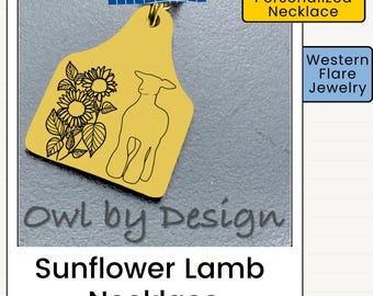 Sunflower Sheep Necklace | Show Lamb Jewelry | Personalized Livestock Necklace | Personalized Cow Tag Necklace | Livestock Show Gift