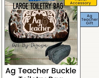 Ag Teacher Toiletry Bag | Western Teacher Gift | Makeup Bag | Travel Organizer | Advisor Gift | Cowhide Buckle Design | Large Cosmetic Bag