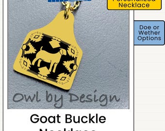 Goat Buckle Necklace | Show Livestock Jewelry | Doe or Wether Necklace | Personalized Cow Tag Necklace | Livestock Show Gift | Western