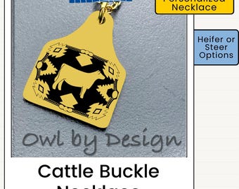 Cattle Buckle Necklace | Show Livestock Jewelry | Heifer or Steer Necklace | Personalized Cow Tag Necklace | Livestock Show Gift | Western