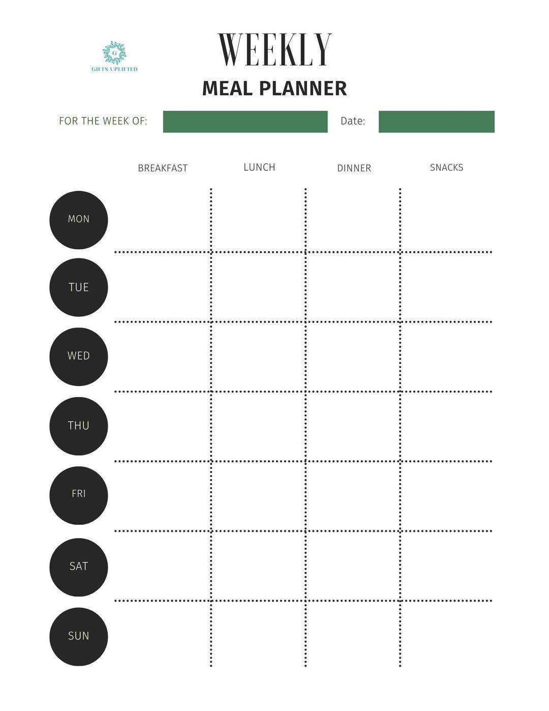 Simple Weekly Meal Planner Printable Template - Etsy UK