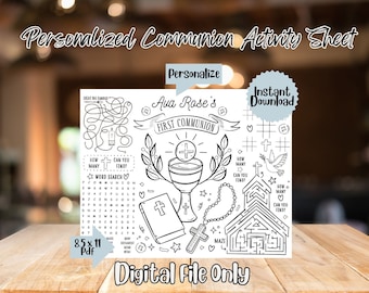 Personalized First Communion party Activity Coloring Page, Placemat, Holy Communion Party favors, Any age Printable digital