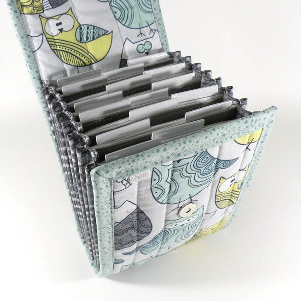 Circular Needle Case - Aqua Owls - Needle Holder Needle Wallet Circular Needle Organizer Gray