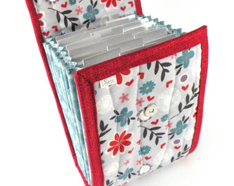 Circular Needle Case - Lilac and Red Floral - Accordion Style Needle Holder Needle Wallet Circular Needle Organizer Organiser Daisy