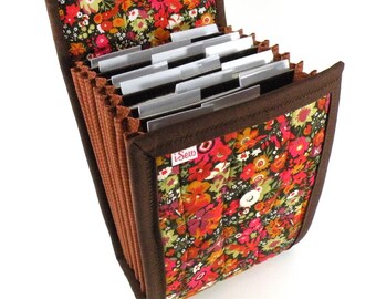 Circular Needle Case - Brown and Magenta Liberty Floral - Needle Holder Needle Wallet Circular Needle Organizer Organiser Accordion Style