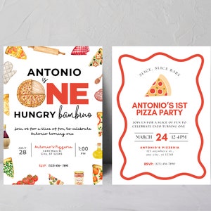 AANPASBARE Italiaanse pizza thema eerste verjaardagsfeestje//afdrukken, tekst of e-mail