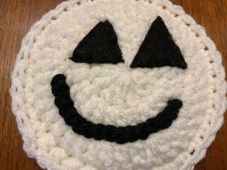 Pumpkin Crocheted Coasters White Jack o Lantern