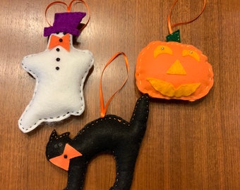 Sale: Halloween Felt Ornaments Black Cat, Ghost, Pumpkin