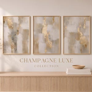 Neutral Abstract Wall Art Set of 3, Cream Gold Palette Prints, Warm Beige Triptych, Champagne Luxe Collection Gallery Wall