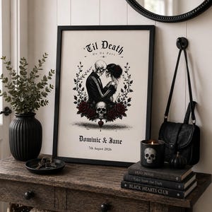 Personalised Gothic Wedding Print, Skeleton Couple Art, Anniversary Gift, Alternative Bride Groom image 5