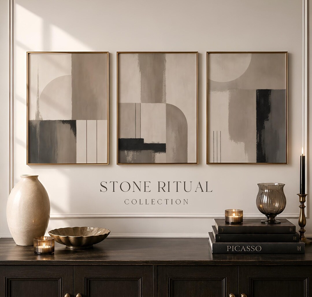 Minimalist Neutral Wall Art Set of 3, Earthy Abstract Geometric Prints ...