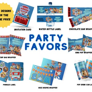 Custom Party Favors Wrapper | DIGITAL FILE | Kids Birthday Party Printable Paw Patrol | Digital BDay Paw Patrol Template