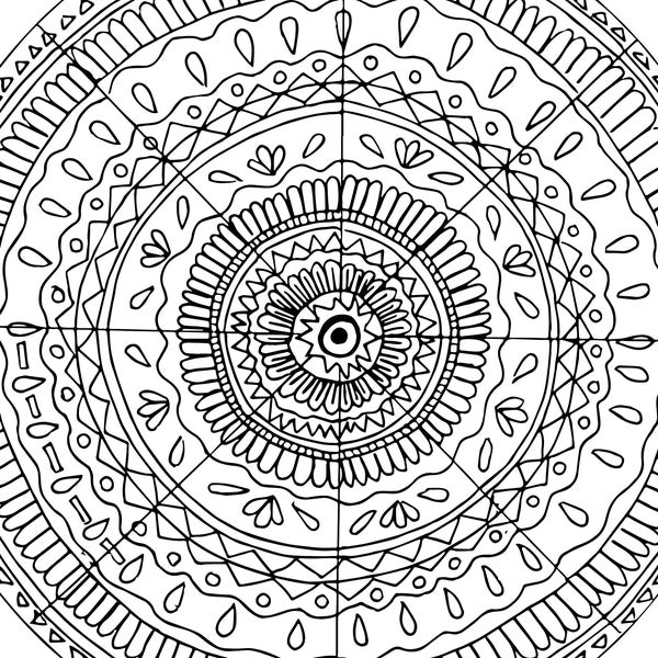 Coloring Mandala - Single 10" x 10" Printable Coloring Page, Hand Drawn Mandala, Relaxation, Therapy, Graphic, Design, Zen, Meditation, Art
