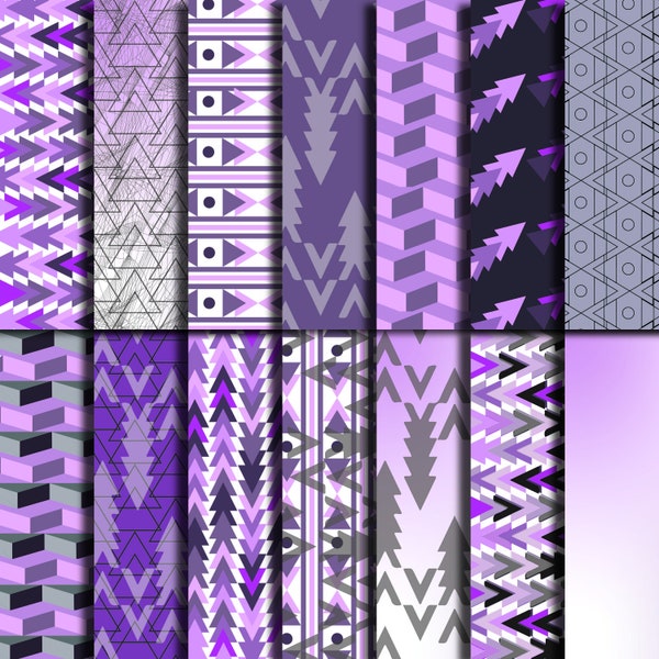 Purple Tribal Triangle Print Paper - Digital Pattern, Wallpaper, Chevron, Scrapbooking Paper, Instant Download, Colored Paper, Vector Art