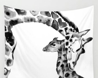 Black and White Giraffe Tapestry Giraffe gift mother's day gift Giraffe Decor, Nursery Decor Giraffe Nursery Decor Dorm gift for mom mum