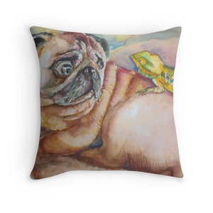 Pug pillow, Dog Pillow, Dog Decor, Nursery decor, Bedding, Pillowcase, Decorative pillow cover, brown pillow, dog cushion, dog art, pugs