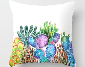 Cactus pillow watercolor cactus cushion cover succulents accent pillow Rustic Home Decor Decorative Pillow succulent.pillow cover botanical