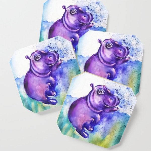 Hippo Coasters Fourth of July coasters Jungle Coasters Safari chic baby hippo on Wood Set of 4 Tropical Coasters Fiona the Hippo