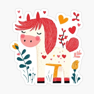 Pegatina de caballo de San Valentín / calcomanía de vinilo de caballo / vibrante y divertida / perfecta para computadoras portátiles, botellas de agua, cuadernos / pegatina impermeable
