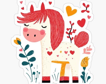 Valentine's Horse sticker | horse vinyl decal | vibrant and playful | perfect for laptops, water bottles, notebooks | waterproof sticker