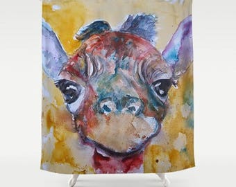 Baby Giraffe Shower Curtain Cute Shower Curtain children's room girl shower curtain kids bathroom decor kids shower curtain giraffe
