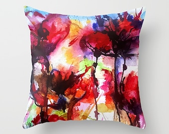 Almohada de amapola, almohada de amapola roja, cojín de tiro de amapola roja, almohada floral, almohada de flores de amapola, almohada de acento, almohada de tiro, cojín de amapola