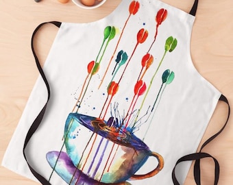 Colorful Coffee Lover Apron, Watercolor Coffee Beans, Barista Kitchen Apron, Artistic Cooking Apron, Gift for Coffee Lovers, Gift for Mom