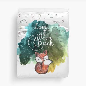 Fox Duvet Cover Woodland Duvet Cover Animal Duvet Cover Fox Bedding Cute Comforter Love you to the moon and back Fox Bedding  Duvet Cover