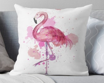 Pink Flamingos, Flamingo Pillow, watercolor Pink Flamingo Pillow, Flamingo Decor, Pink Flamingo Love,  Flamingo Heart, Love Pillow, Love