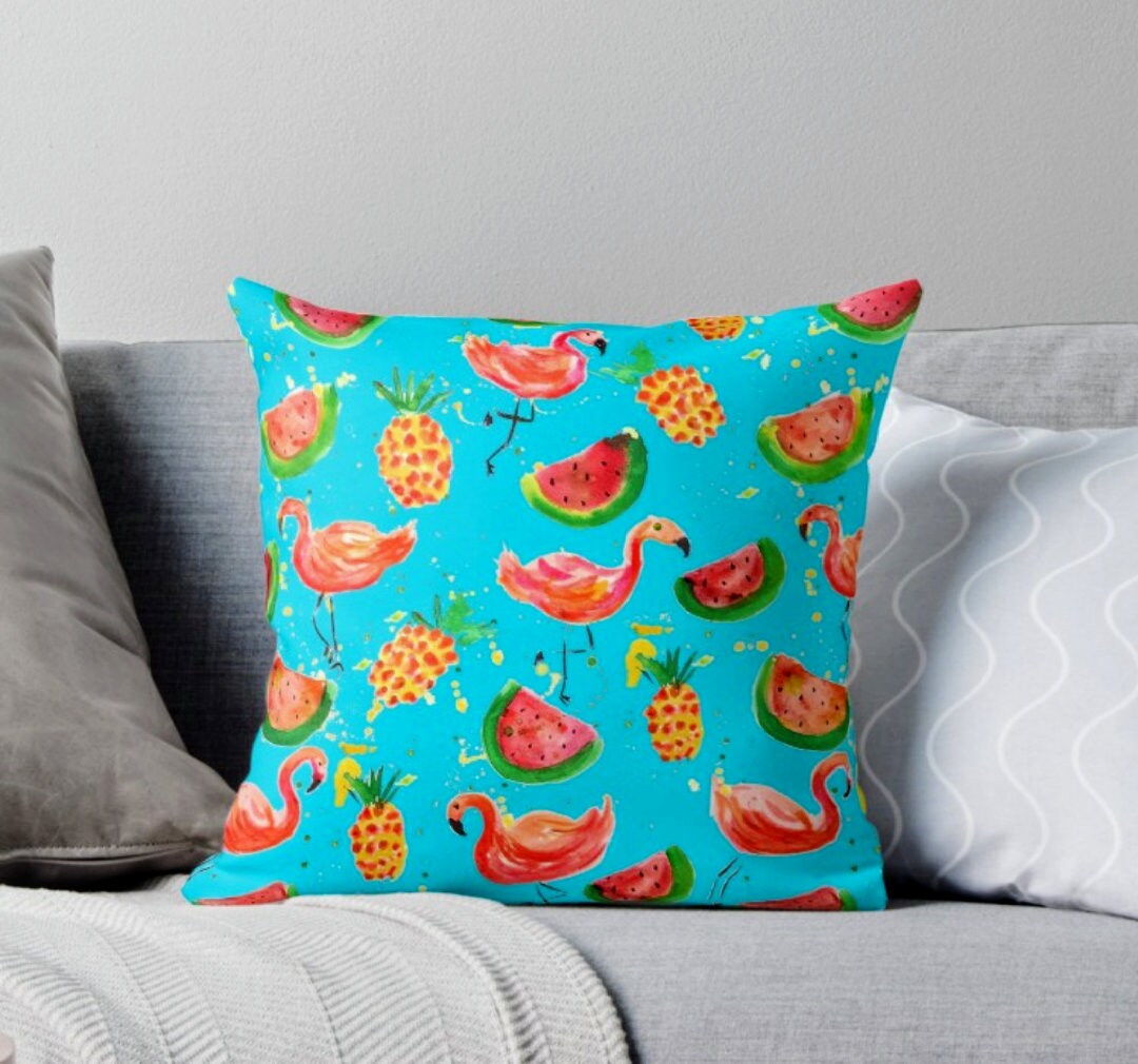 Flamingo Pillow Pineapples Pillow Turquoise cushion Lilly Etsy
