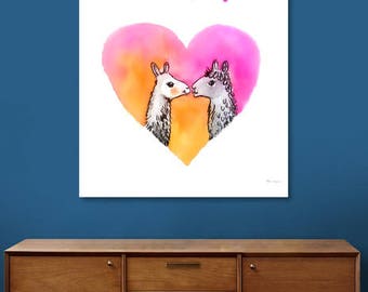 Llama Love You Forever Canvas valentine's day gift gift for her Alpaca Kawaii best friend Ready 2 Hang Large Artwork nursery llama art print