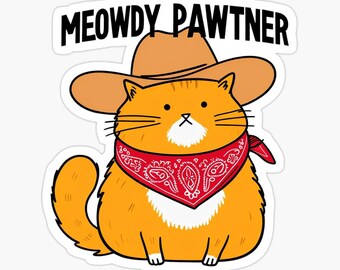 Meowdy Pawtner : charming cowboy cat sticker | adorable cat vinyl decal, vibrant and playful | perfect for laptops, water bottles, notebooks