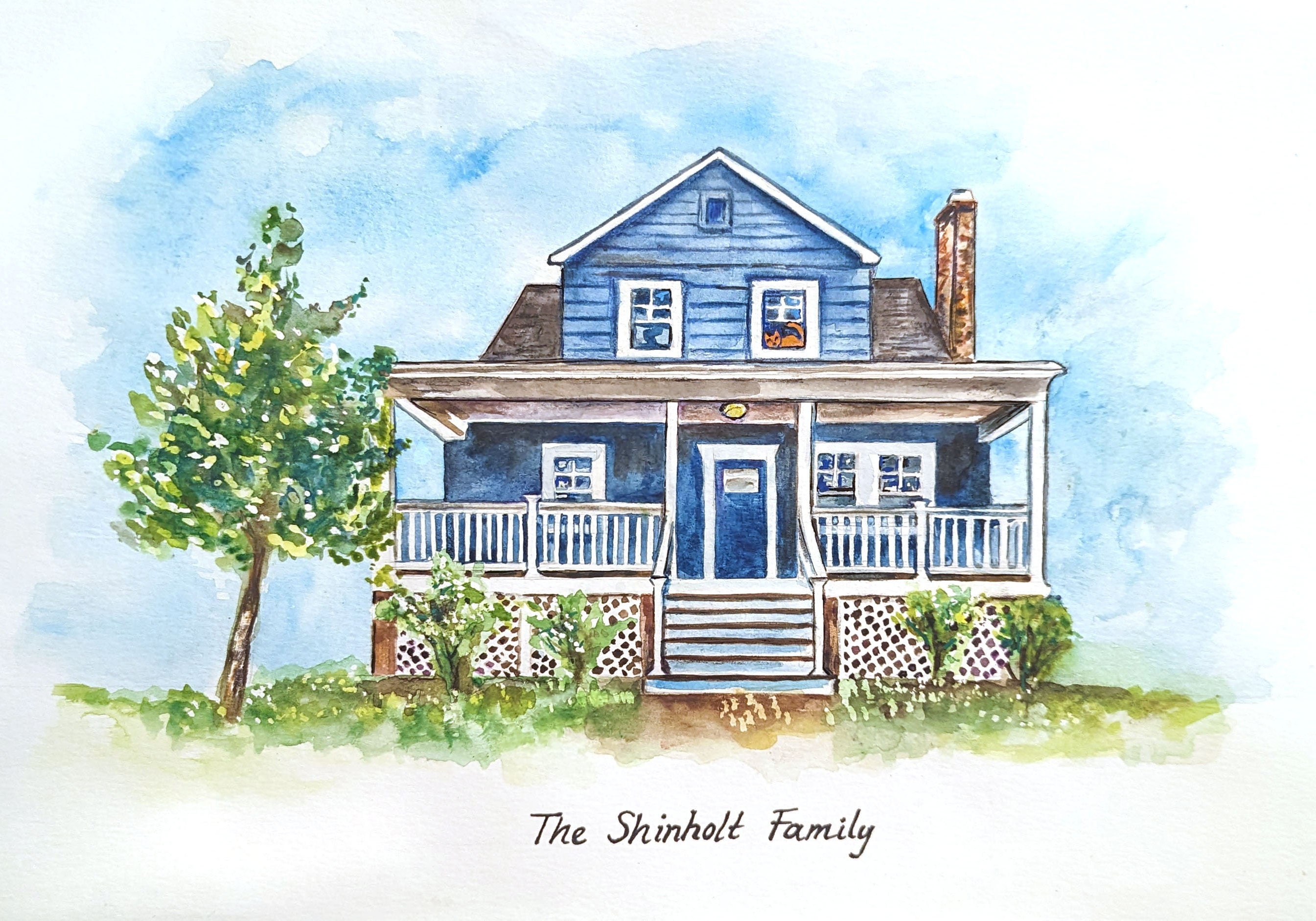 CUSTOM WATERCOLOR HOUSE Portrait Cherished First Home Gift Parents Gift ...