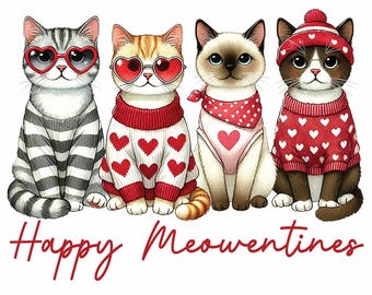 Happy Meowentines Png, Valentine Cat Png, Valentine PNG, Heart Love Cat Valentine Png, Cat Lover Png, Trendy Cupid Cat Sublimation Download