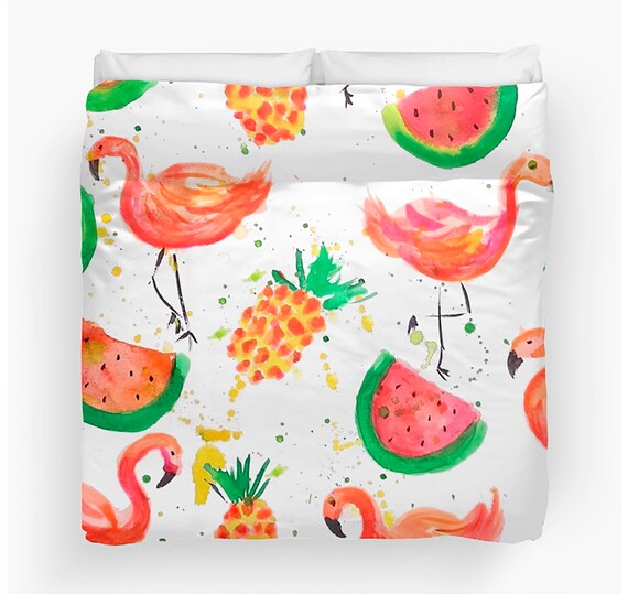 Flamingo Duvet Cover Pineapple Comforter Flamingo Bedding Etsy