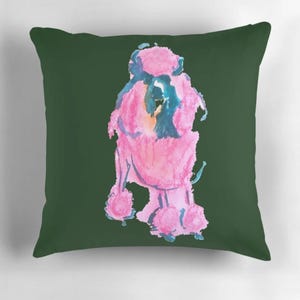 Pink poodle pillow case, dark green background, throw pillow case decorative pillow home decoration retro poodles pink poodles dogs pets
