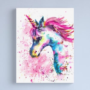 Pink unicorn canvas art unicorn gifts unicorn decor  unicorn wall canvas ready to hang nursery  kids room kids room decor  shower gift