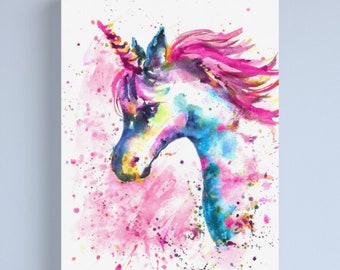 Pink unicorn canvas art unicorn gifts unicorn decor  unicorn wall canvas ready to hang nursery  kids room kids room decor  shower gift