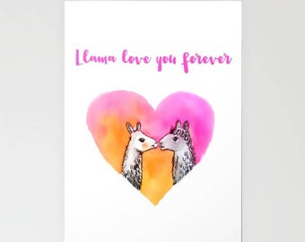 Llama valentine's day card for her Llama love you forever cute card funny card Llama Funny Romantic Love card Humor Card Blank Inside